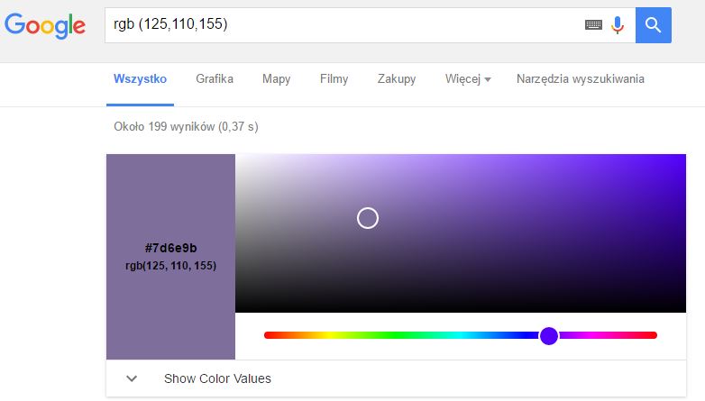 Konwerter kolorów w wyszukiwarce Google
