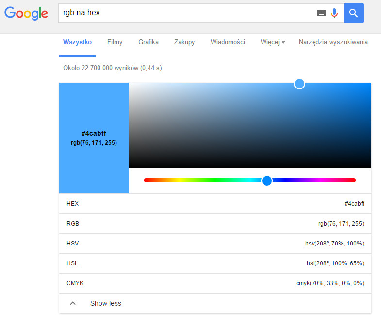 Konwertuj kolory w wyszukiwarce Google